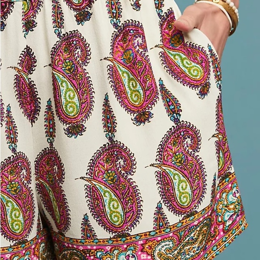 Anthropologie scarf paisley print casual shorts S - Picture 3 of 8